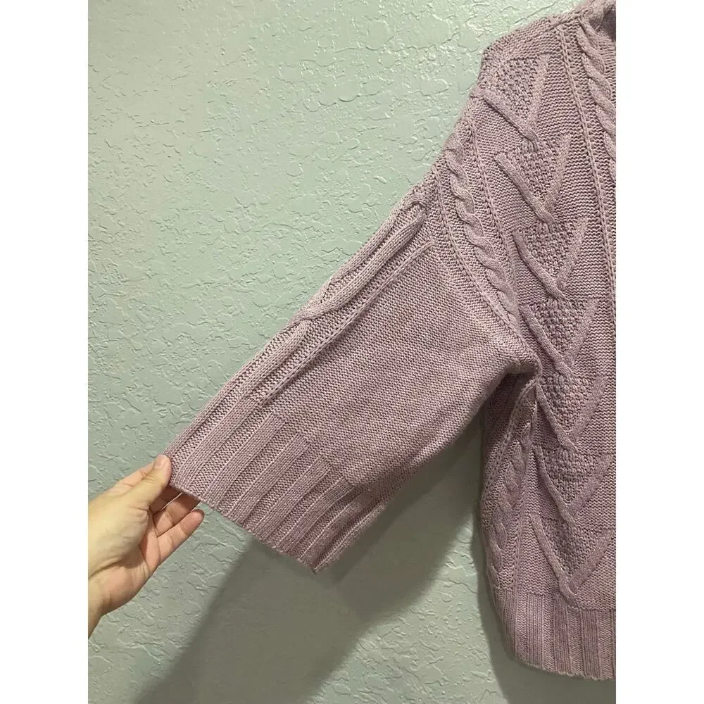 New York & Company Turtleneck Cable knit 3/4 Sleeve Sweater Lavender sz M